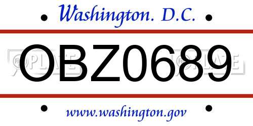 OBZ0689 District Of Columbia License Plate