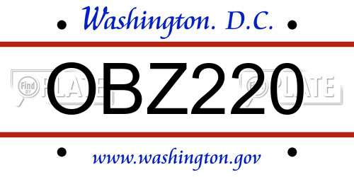 OBZ220 District Of Columbia License Plate