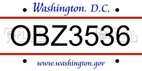 OBZ3536 District Of Columbia License Plate