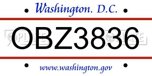 OBZ3836 District Of Columbia License Plate