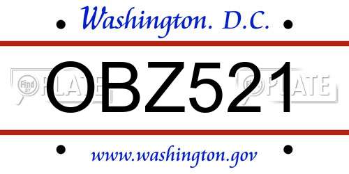 OBZ521 District Of Columbia License Plate