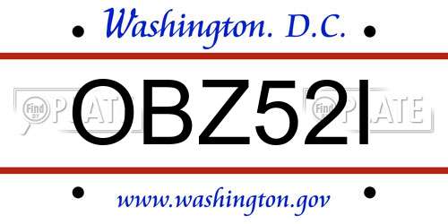 OBZ52I District Of Columbia License Plate