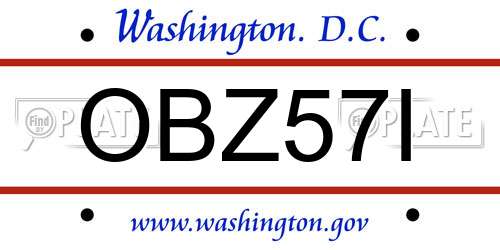 OBZ57I District Of Columbia License Plate