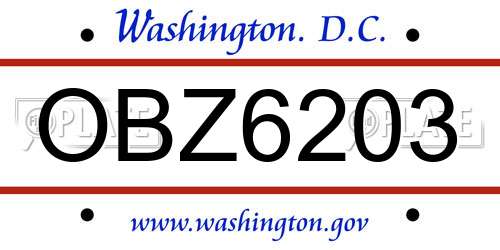 OBZ6203 District Of Columbia License Plate