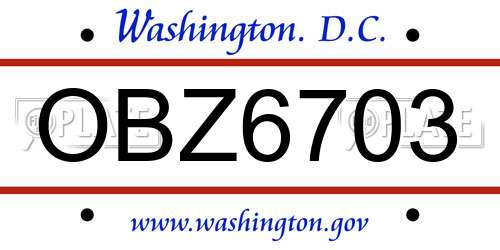OBZ6703 District Of Columbia License Plate
