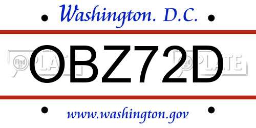 OBZ72D District Of Columbia License Plate