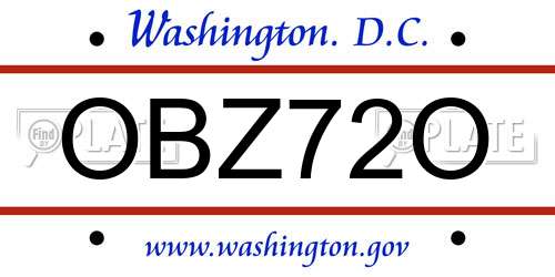 OBZ72O District Of Columbia License Plate