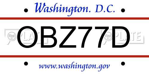 OBZ77D District Of Columbia License Plate