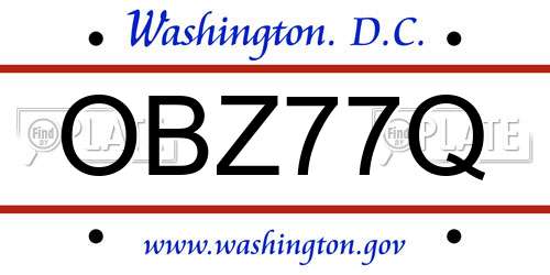 OBZ77Q District Of Columbia License Plate