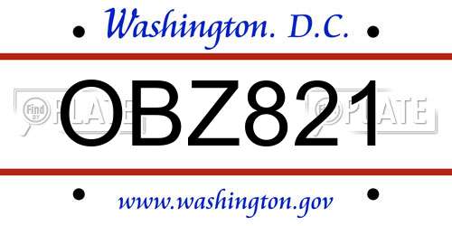 OBZ821 District Of Columbia License Plate