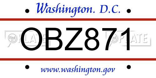 OBZ871 District Of Columbia License Plate