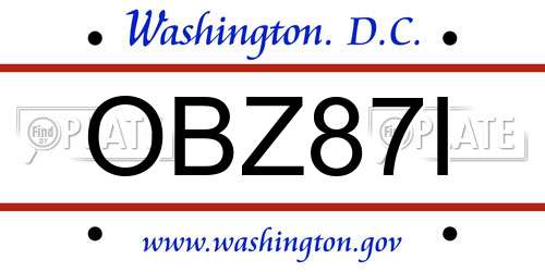 OBZ87I District Of Columbia License Plate