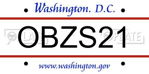 OBZS21 District Of Columbia License Plate