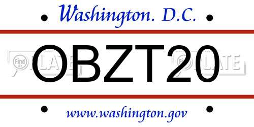 OBZT20 District Of Columbia License Plate