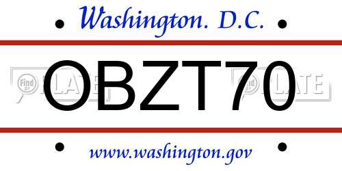 OBZT70 District Of Columbia License Plate