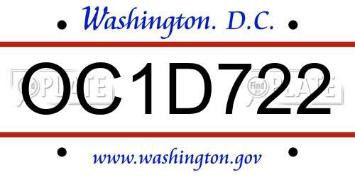 OC1D722 District Of Columbia License Plate