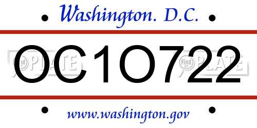 OC1O722 District Of Columbia License Plate