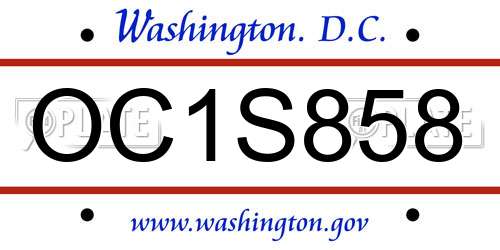 OC1S858 District Of Columbia License Plate