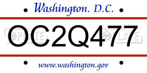 OC2Q477 District Of Columbia License Plate