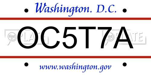OC5T7A District Of Columbia License Plate