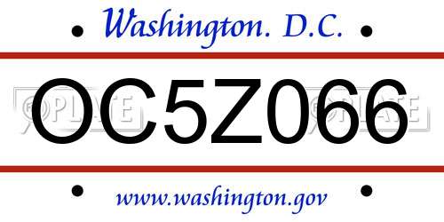 OC5Z066 District Of Columbia License Plate