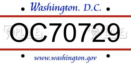 OC70729 District Of Columbia License Plate