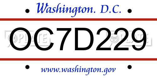 OC7D229 District Of Columbia License Plate