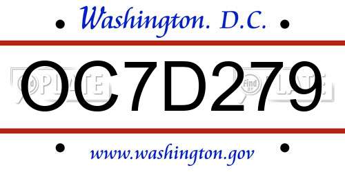 OC7D279 District Of Columbia License Plate