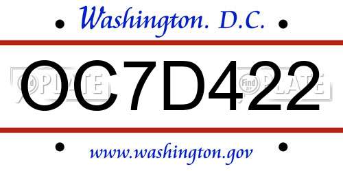 OC7D422 District Of Columbia License Plate
