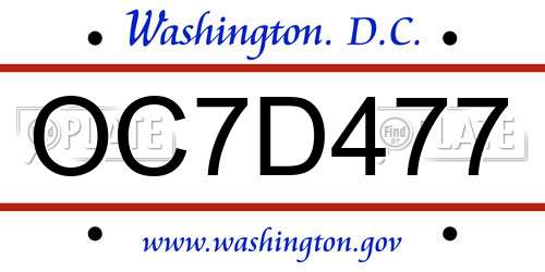 OC7D477 District Of Columbia License Plate