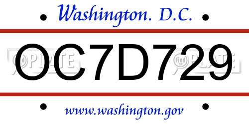 OC7D729 District Of Columbia License Plate