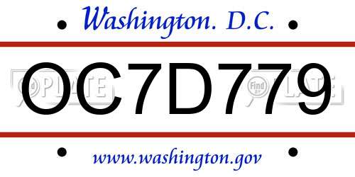 OC7D779 District Of Columbia License Plate