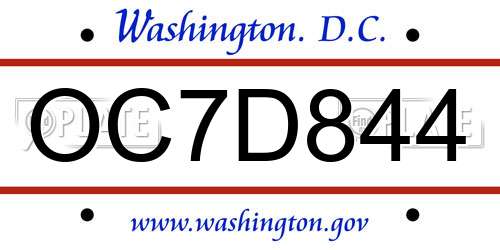 OC7D844 District Of Columbia License Plate