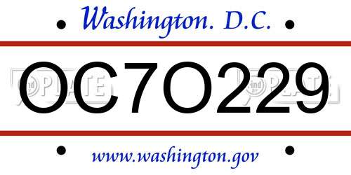 OC7O229 District Of Columbia License Plate