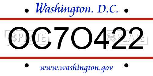 OC7O422 District Of Columbia License Plate