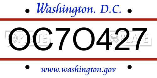 OC7O427 District Of Columbia License Plate