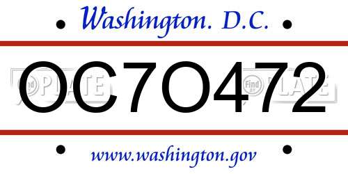 OC7O472 District Of Columbia License Plate