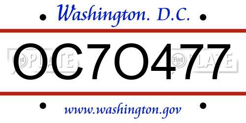 OC7O477 District Of Columbia License Plate