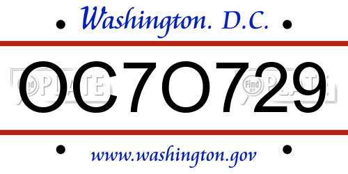 OC7O729 District Of Columbia License Plate