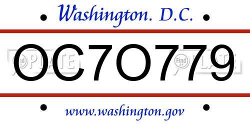 OC7O779 District Of Columbia License Plate
