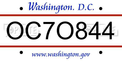 OC7O844 District Of Columbia License Plate