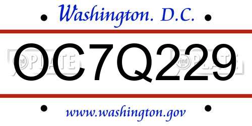 OC7Q229 District Of Columbia License Plate