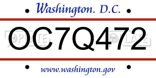 OC7Q472 District Of Columbia License Plate