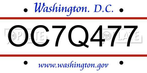 OC7Q477 District Of Columbia License Plate
