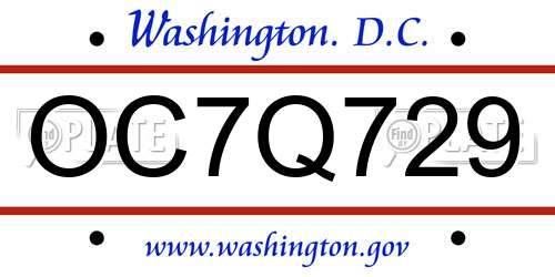 OC7Q729 District Of Columbia License Plate