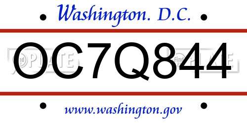 OC7Q844 District Of Columbia License Plate
