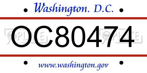 OC80474 District Of Columbia License Plate