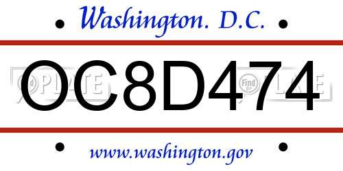 OC8D474 District Of Columbia License Plate