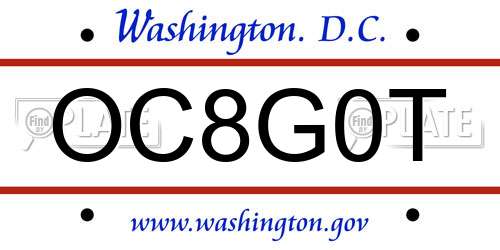 OC8G0T District Of Columbia License Plate