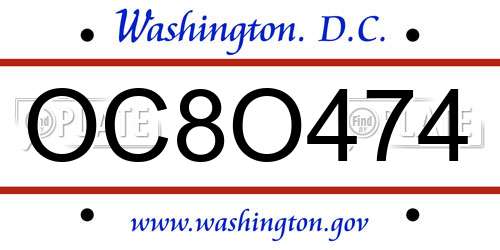 OC8O474 District Of Columbia License Plate